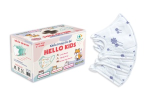Khẩu Trang Em Bé Hello Kids 3D ( Họa Tiết Cỏ 4 Lá Tím - 50 Cái/Hộp )